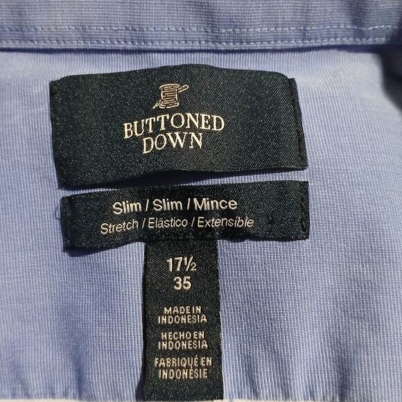 Set of 2 Buttoned Down LS Cotton Stretch Dress shirts SZ 171/2 35 slim blue/pink - Picture 3 of 16